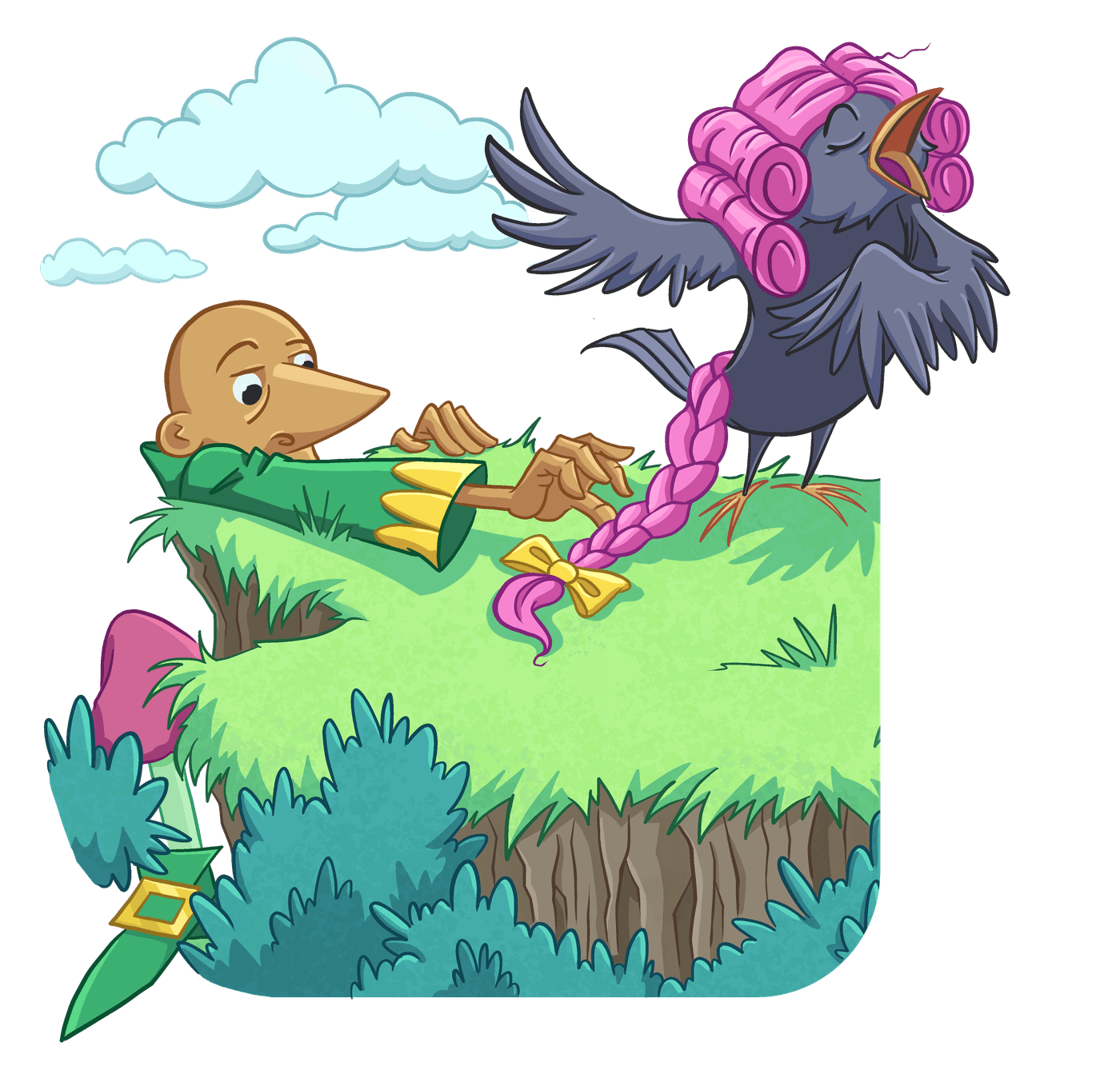 Animated graphic of a story scene from AoPS Language Arts Level 2 curriculum